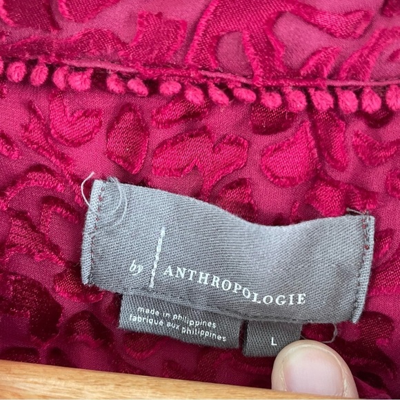 Anthropologie | Susanna Velvet Burnout Magenta Button Down Top, L - Picture 5 of 14